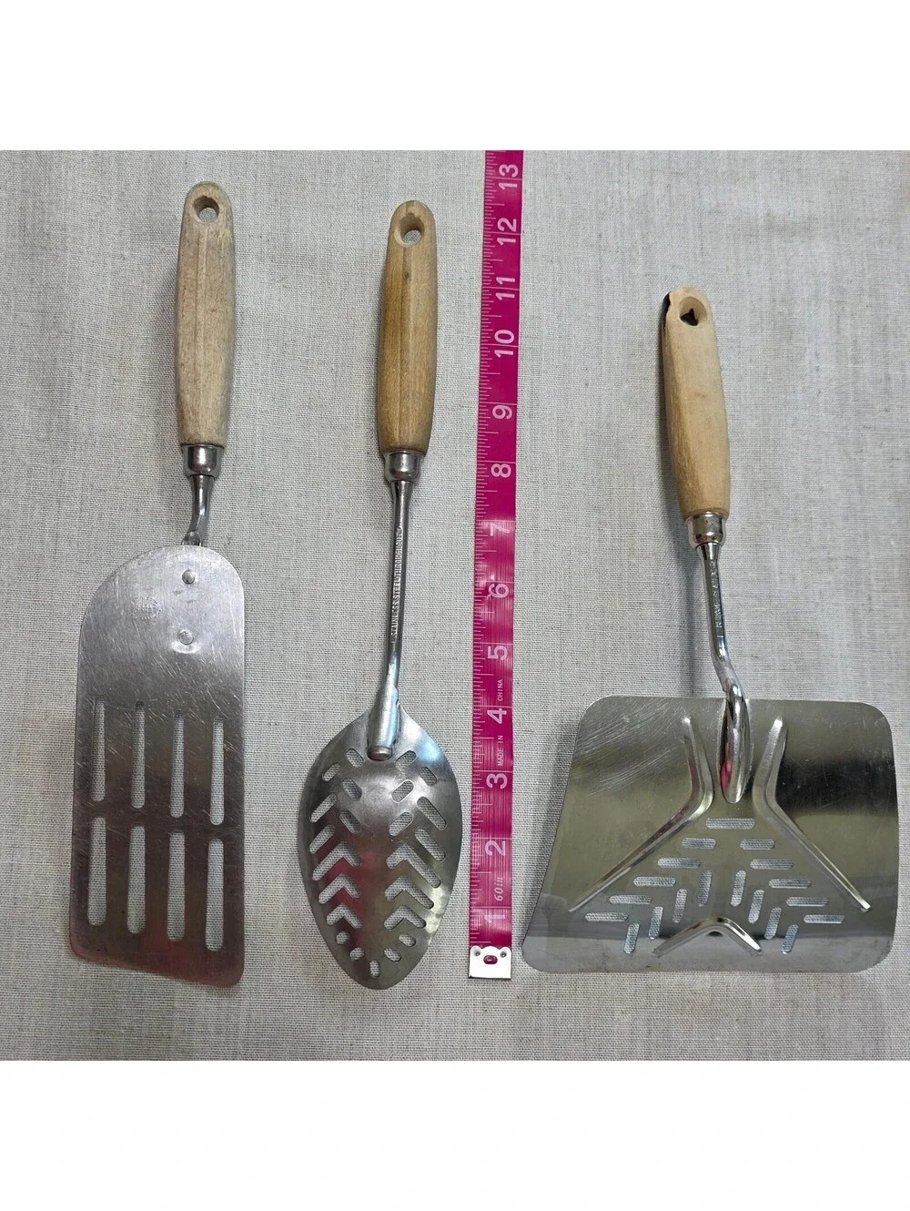 Vintage EKCO Eterna A&J Flipper Lifter 3 Pc Utensil Set Wood Handle Spatula USA